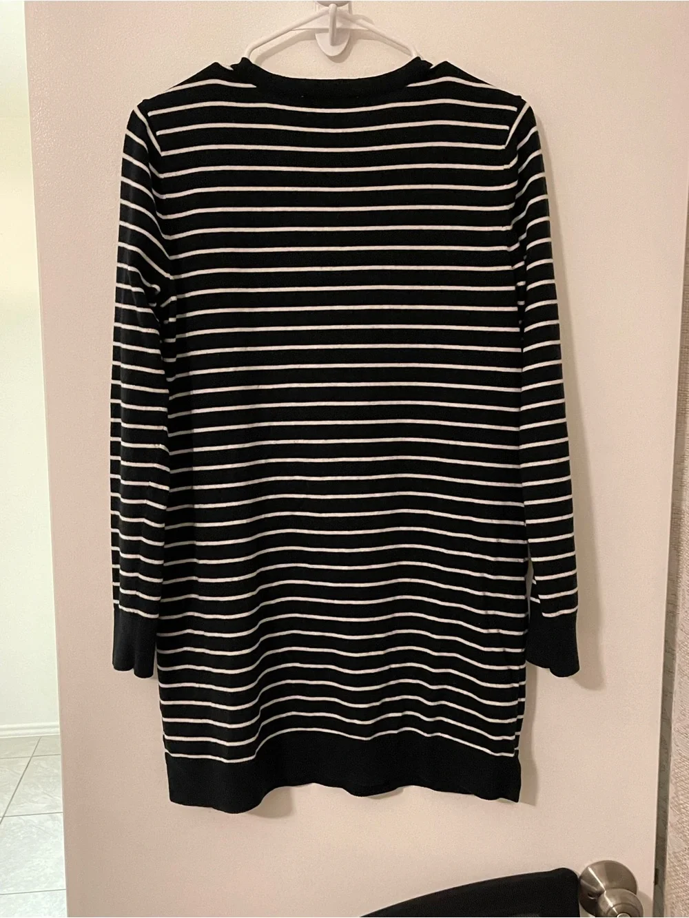 MICHAEL Michael Kors Striped Black & White Studded Shoulder Sweater Dress